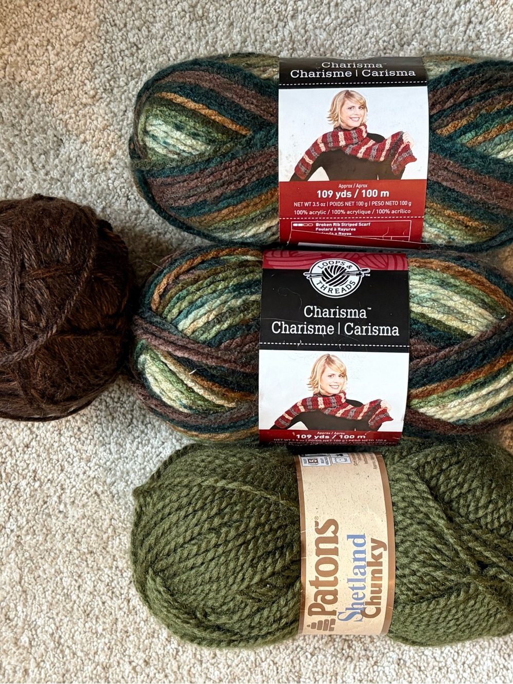 Loops & Threads Charisma & Patons Shetland Chunky Green and Brown Yarn Bundle